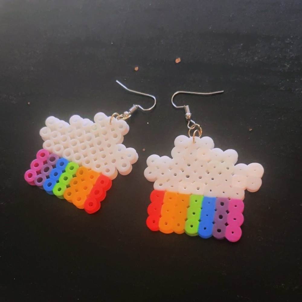Perler Earrings - Rainbow Clouds